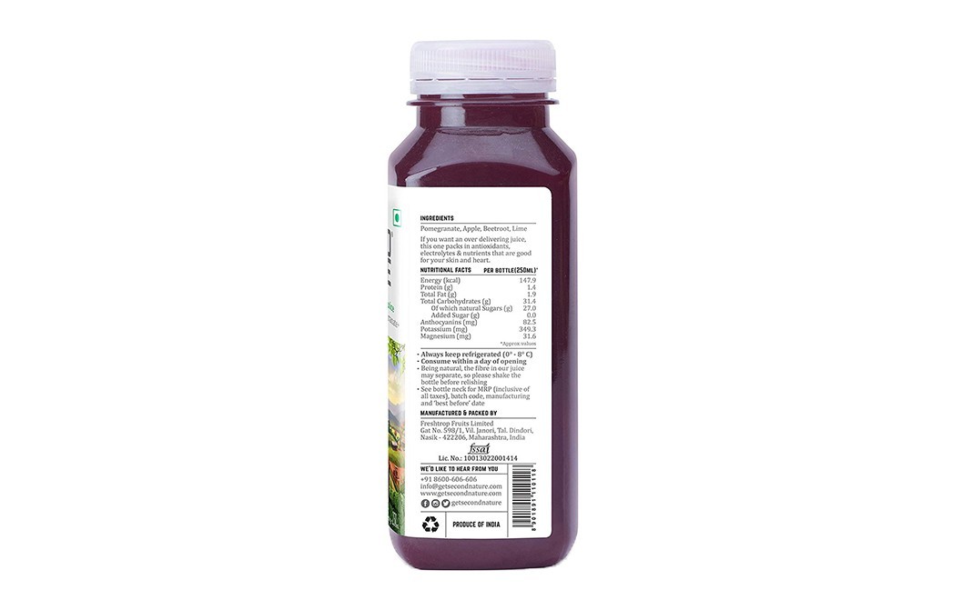 Second Nature Cold Extracted Fruit & Veggie Juice Beetroot+Pomegranate+Apple   Plastic Bottle  250 millilitre